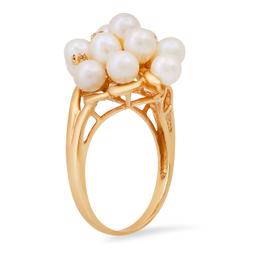14K Yellow Gold Setting with 13 White Pearls and 0.12ct Diamond Ladies Ring