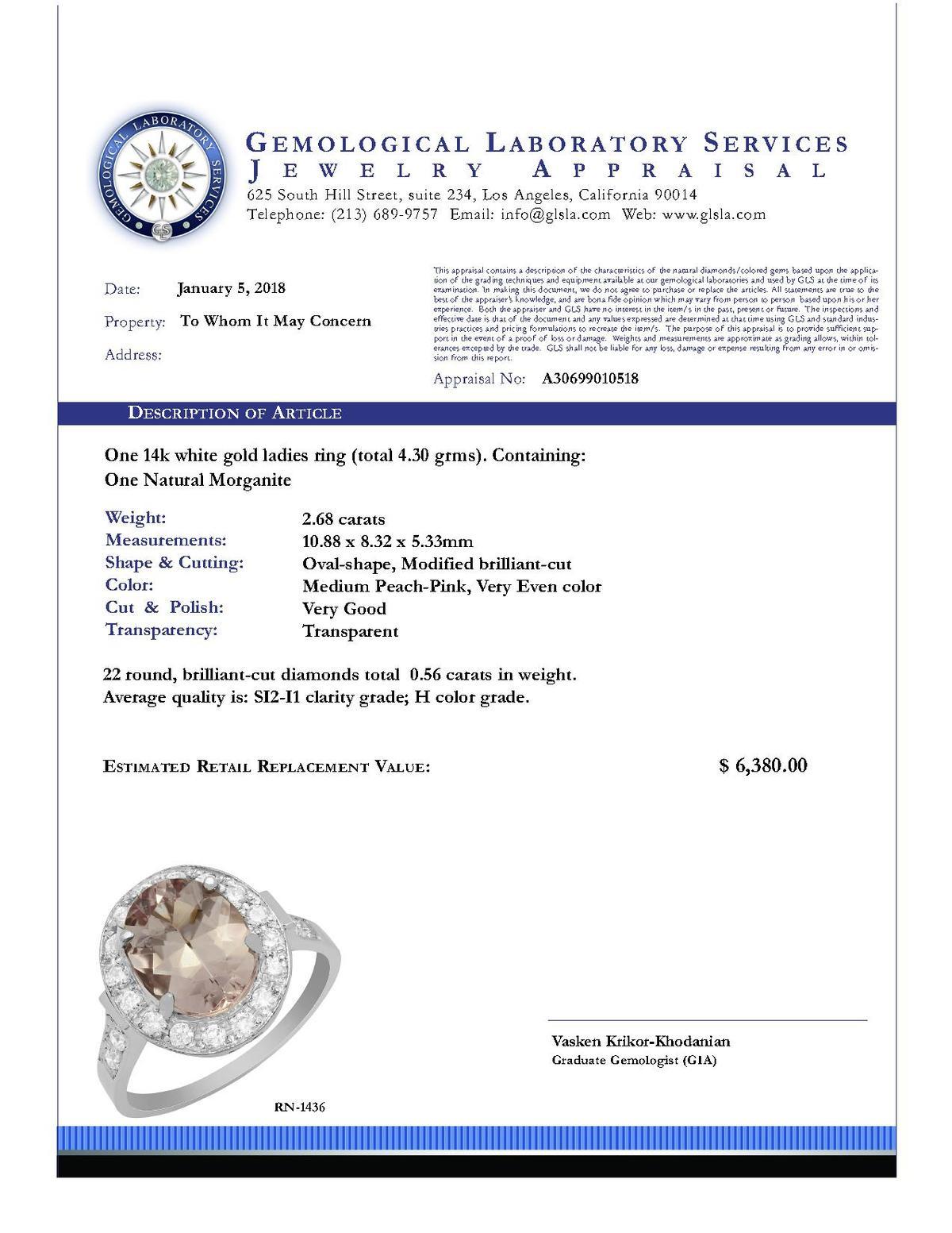 14k White Gold 2.68ct Morganite 0.56ct Diamond Ring
