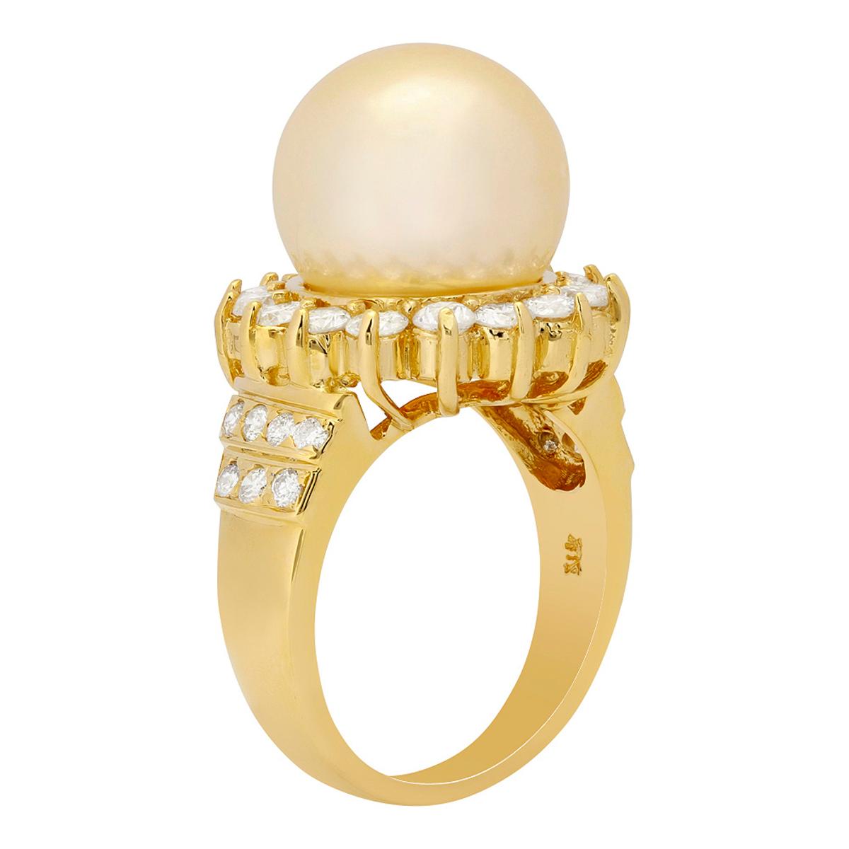 14k Yellow Gold 13mm Pearl 1.73ct Diamond Ring