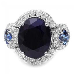 14K White Gold 6.28ct Sapphire and 0.86ct Diamond Ring