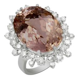 14k White Gold 19.84ct Morganite 1.43ct Diamond Ring