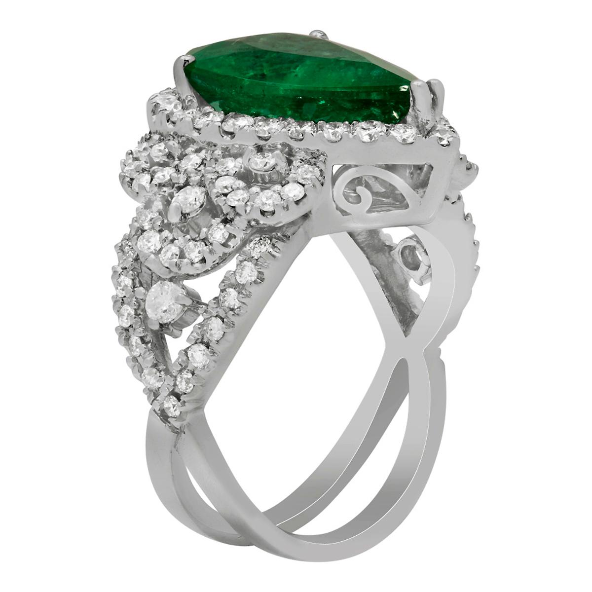 14k White Gold 4.39ct Emerald 1.21ct Diamond Ring