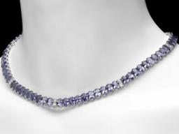 14K White Gold 52.80ct Tanzanite and 1.75ct Diamond Necklace