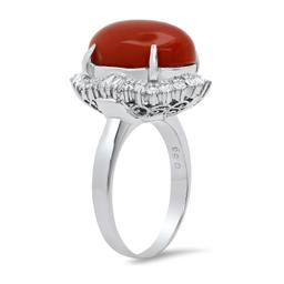 Platinum Setting with 7.60ct Coral and 0.59ct Diamond Ladies Ring