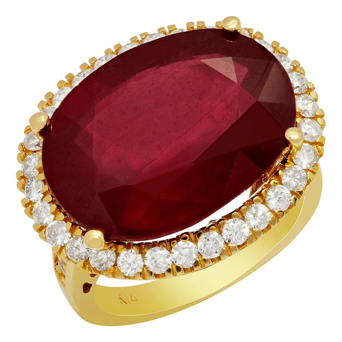 14k Yellow Gold 18.24ct Ruby 1.11ct Diamond Ring