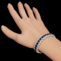 14k White Gold 22.34ct Sapphire 5.11ct Diamond Bracelet