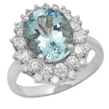 14K White Gold 3.98ct Aquamarine and 1.89ct Diamond Ring