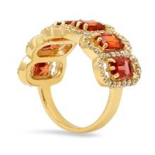 14K Yellow Gold with 4.13ct Orange Sapphire and 1.06ct Diamond Ring