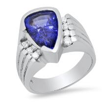 14K White Gold Setting with 3.94ct Tanzanite and 0.23ct Diamond Ladies Ring