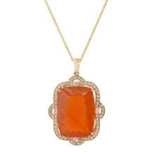 14K Yellow Gold Setting with 47.93ct Fire Opal and 1.87ct Diamond Pendant