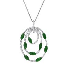 18K White Gold Setting with 14K Chain and 1.9ct Jadeite and 0.60ct Diamond Pendant