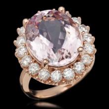 14K Rose Gold 13.02ct Kunzite and 2.17ct Diamond Ring