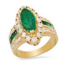 14K Yellow Gold Setting with 2.00ct Emerald Center and 0.47ct Princess cut Emeralds and 1.18ct Diamo