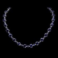 14K White Gold 56.35ct Sapphire and 1.56ct Diamond Necklace