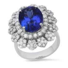 14K White Gold Setting with 7.54ct Tanzanite and 2.21ct Diamond Ladies Ring