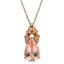 14k Rose Gold 22.12ct Morganite 0.82ct Diamond Pendant