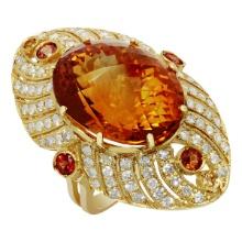 14k Yellow Gold 25.16ct Citrine 0.95ct Sapphire 1.75ct Diamond Ring