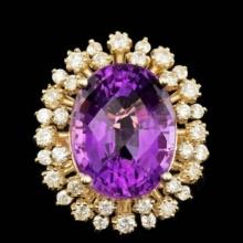 14K Yellow Gold 13.89ct Amethyst and 1.54ct Diamond Ring