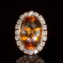 14K Rose Gold 19.90ct Citrine and 2.17ct Diamond Ring