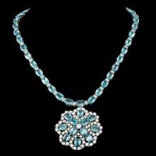 14K White Gold 54.69ct Zircon and 7.73ct Diamond Necklace