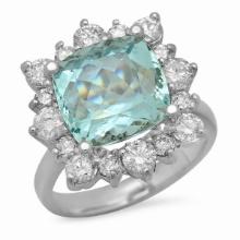 14K White Gold 5.92ct Aquamarine and 1.41ct Diamond Ring