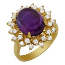 14k Yellow Gold 5.10ct Amethyst 0.72ct Diamond Ring