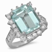 14K White Gold 5.42ct Aquamarine and 1.16ct Diamond Ring