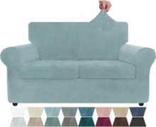 Striped Velvet 3 Piece Stretch Sofa Covers Couch 2 Cushion Loveseat - Stone Blue, $42.99 MSRP