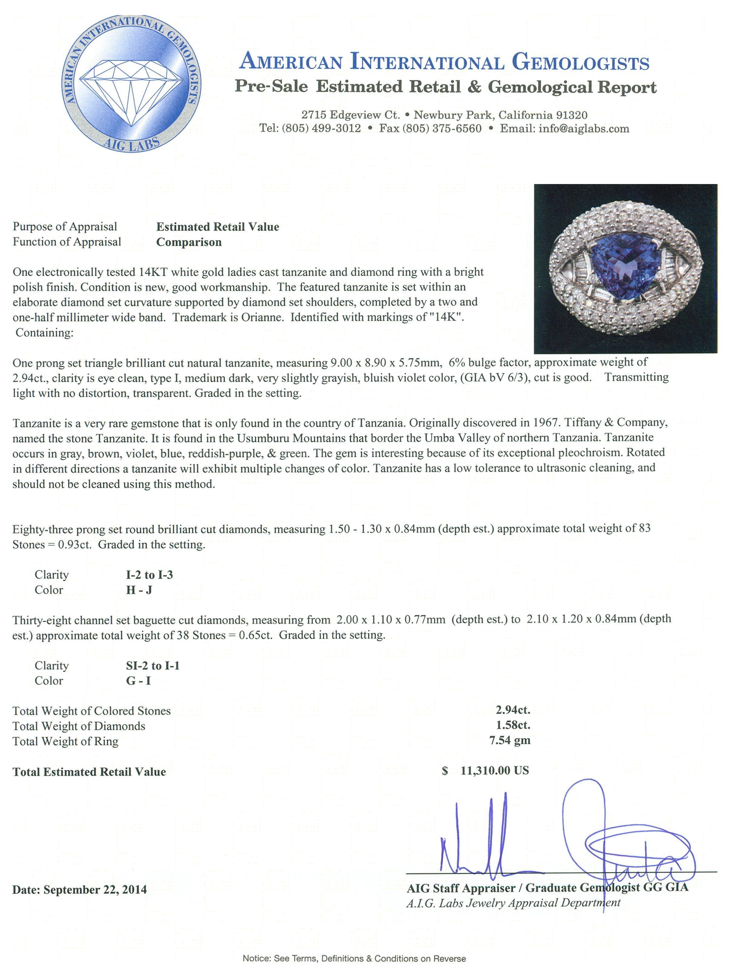 14KT White Gold 2.94 ctw Tanzanite and Diamond Ring