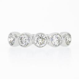 NEW Platinum 1.36 ctw Round Bezel Large Diamond Five 5 Stone Wedding Band Ring