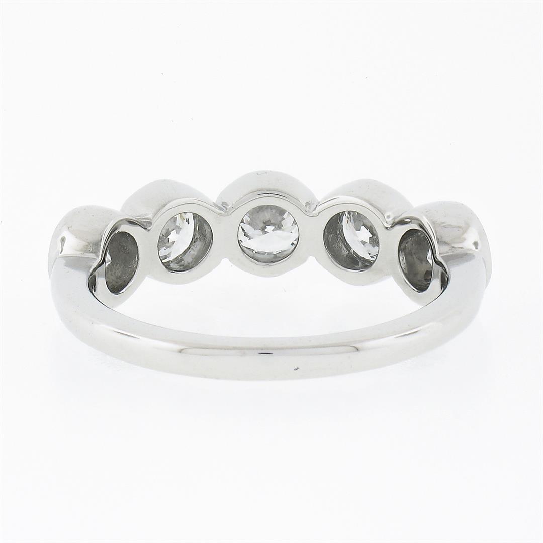 NEW Platinum 1.36 ctw Round Bezel Large Diamond Five 5 Stone Wedding Band Ring