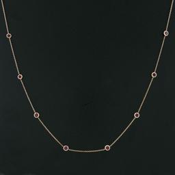 14k Rose Gold 2 ctw Round Bezel Set Red Ruby by the Yard 20" Chain Necklace