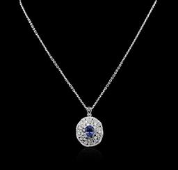 14KT White Gold 3.57 ctw Tanzanite and Diamond Pendant With Chain