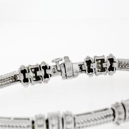 Fancy 14K White Gold 0.72 ctw Diamond Section & Triple Twisted Wire Link Bracele