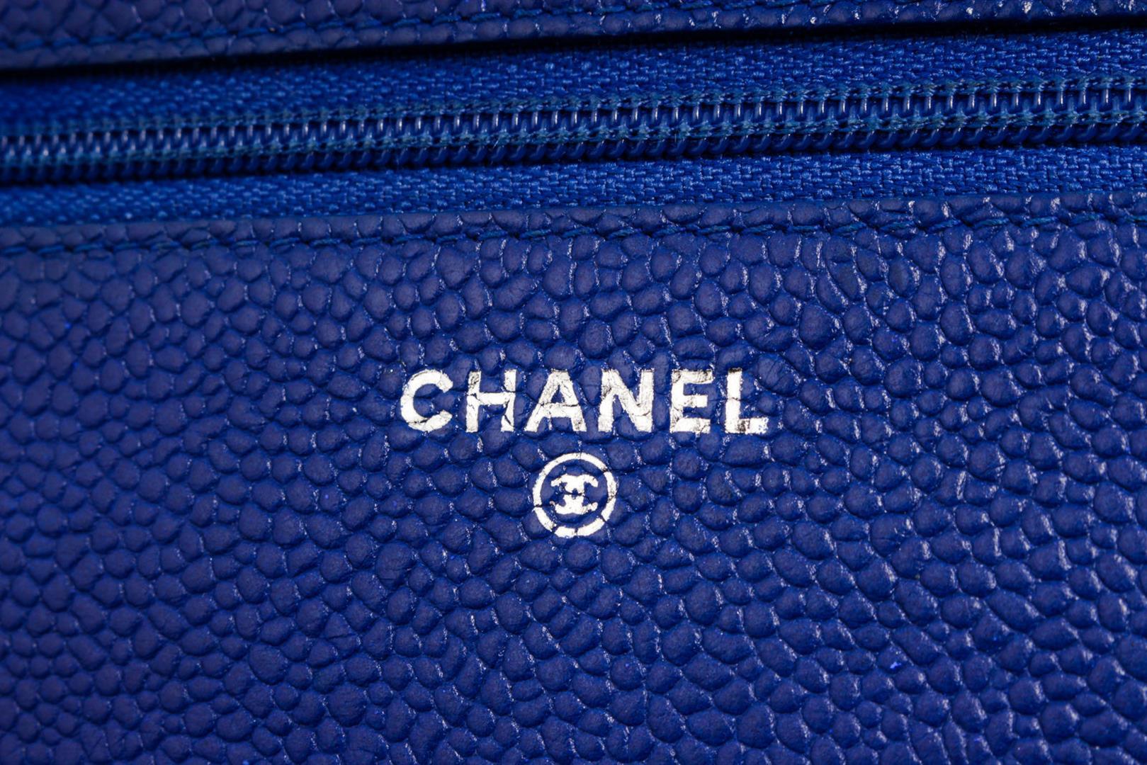 Chanel Blue Caviar Leather CC Button Wallet on Chain