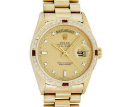 Rolex Mens Quickset 18K Yellow Gold Factory Champagne Diamond Dial President 36M