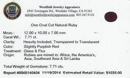 7.71 ctw Oval Cut Natural Ruby