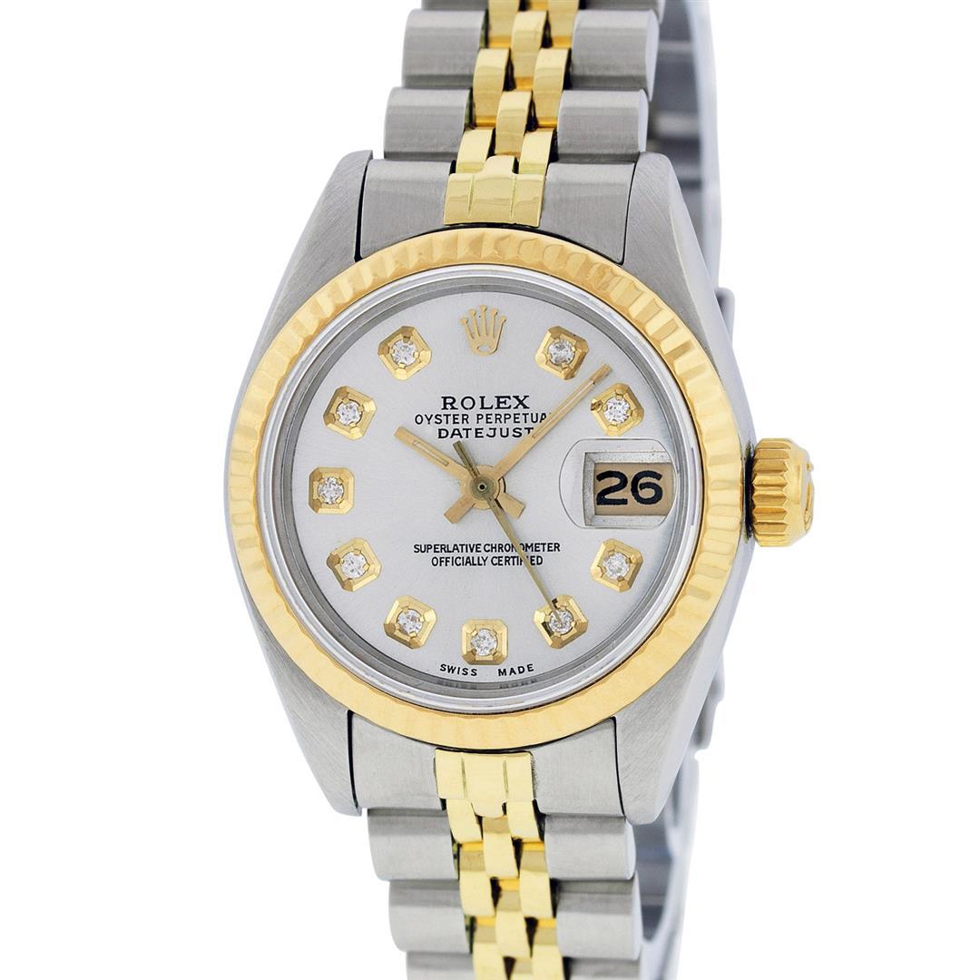 Rolex Ladies Two Tone 18K Yellow Gold And Steel Silver Diamond Quickset Datejust