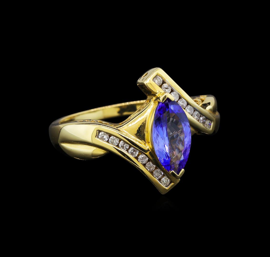 14KT Yellow Gold 0.99 ctw Tanzanite and Diamond Ring