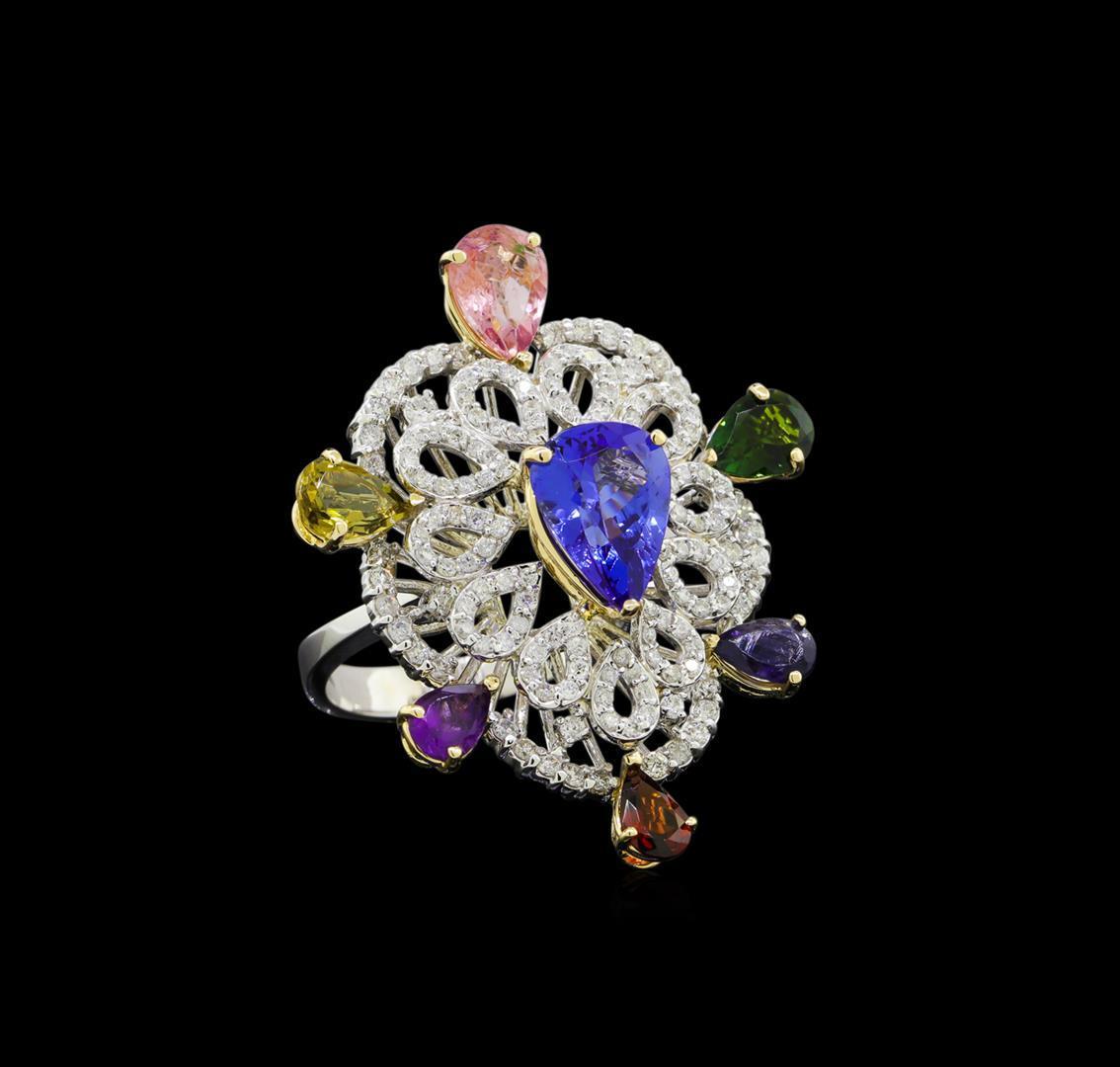 6.40 ctw Multi Gemstone and Diamond Ring - 14KT White And Yellow Gold