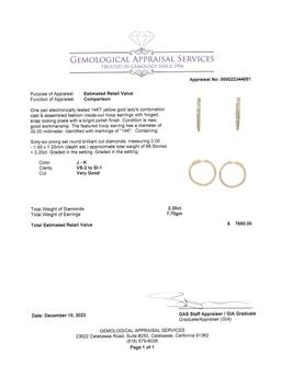 2.20 ctw Diamond Hoop Earrings - 14KT Yellow Gold