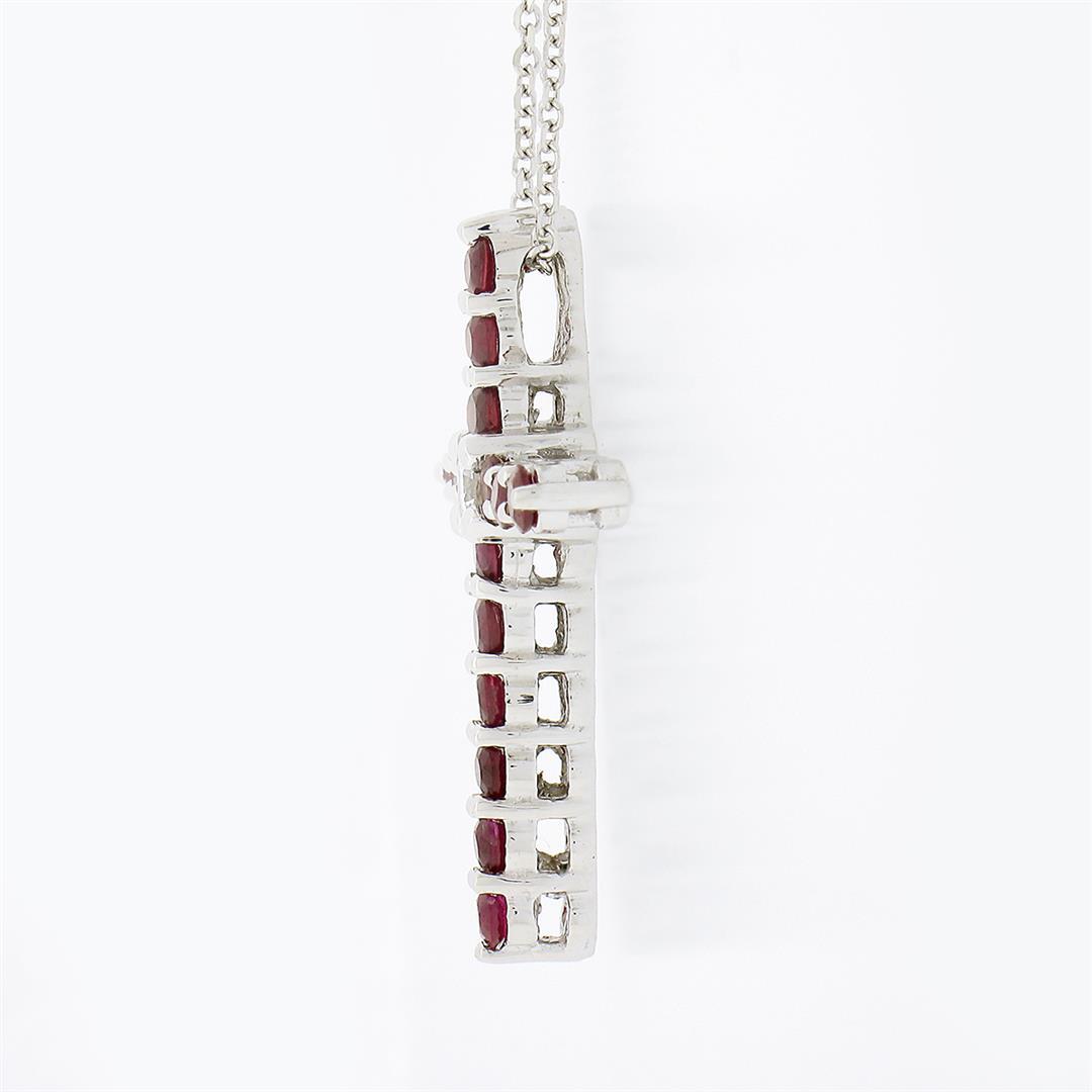 NEW 14K White Gold 1.70 ctw Round Ruby & Diamond Cross Pendant Chain Necklace