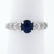 NEW 14K Gold 1.36 ctw GIA Oval Sapphire Solitaire & Diamond Heart Engagement Rin