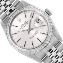 Rolex Mens Stainless Steel 36MM Silver Index Dial Diamond Datejust