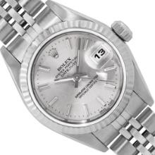 Rolex Ladies Stainless Steel Silver Index Dial 18K White Gold Fluted Bezel Datej