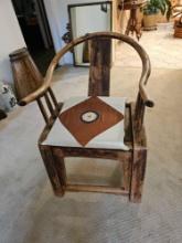 ANTIQUED CHINESE YOKE ARMED HORESHOE CHAIR