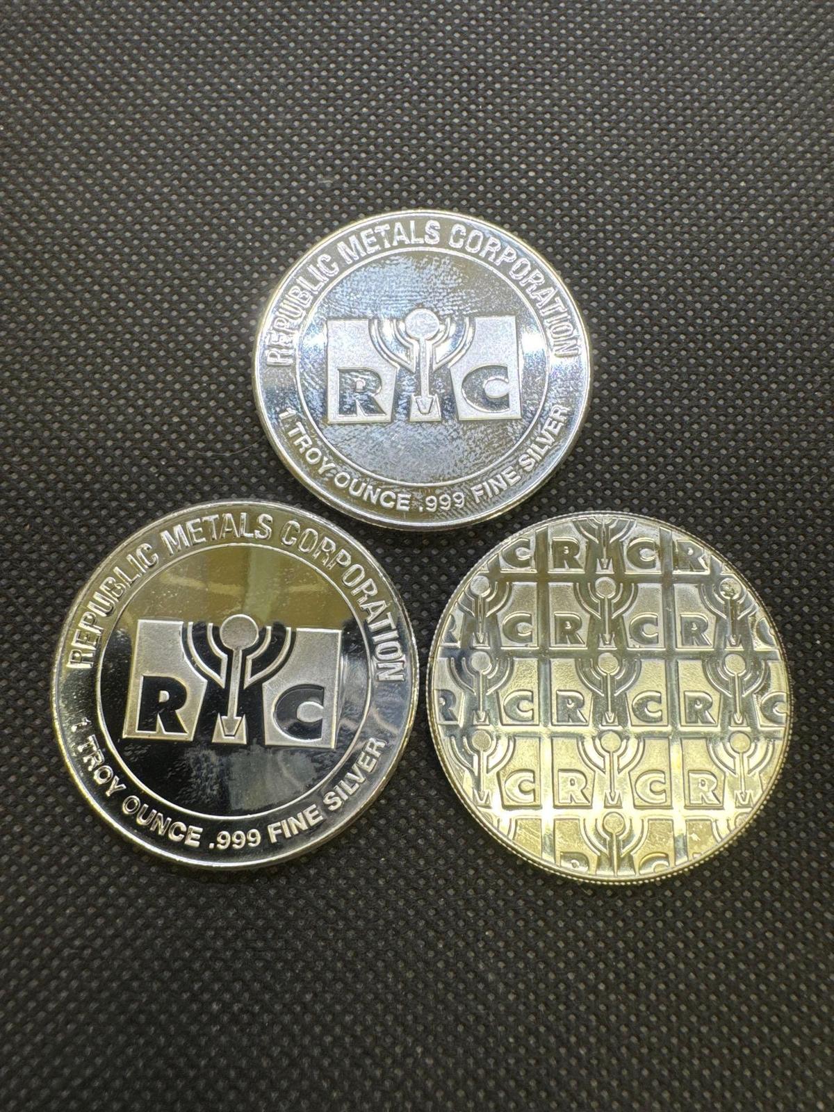 3x RMC 1 Troy Oz .999 Fine Silver Bullion Coin 3.30 Oz