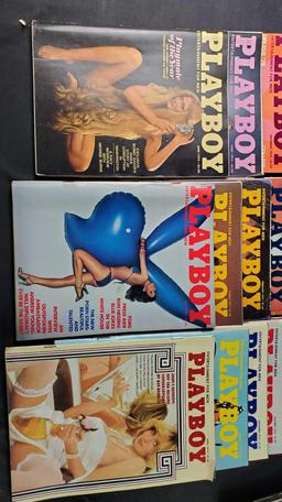 Large crate of approx. 35 vintage Playboy adult entertainment magazines 1975-1979