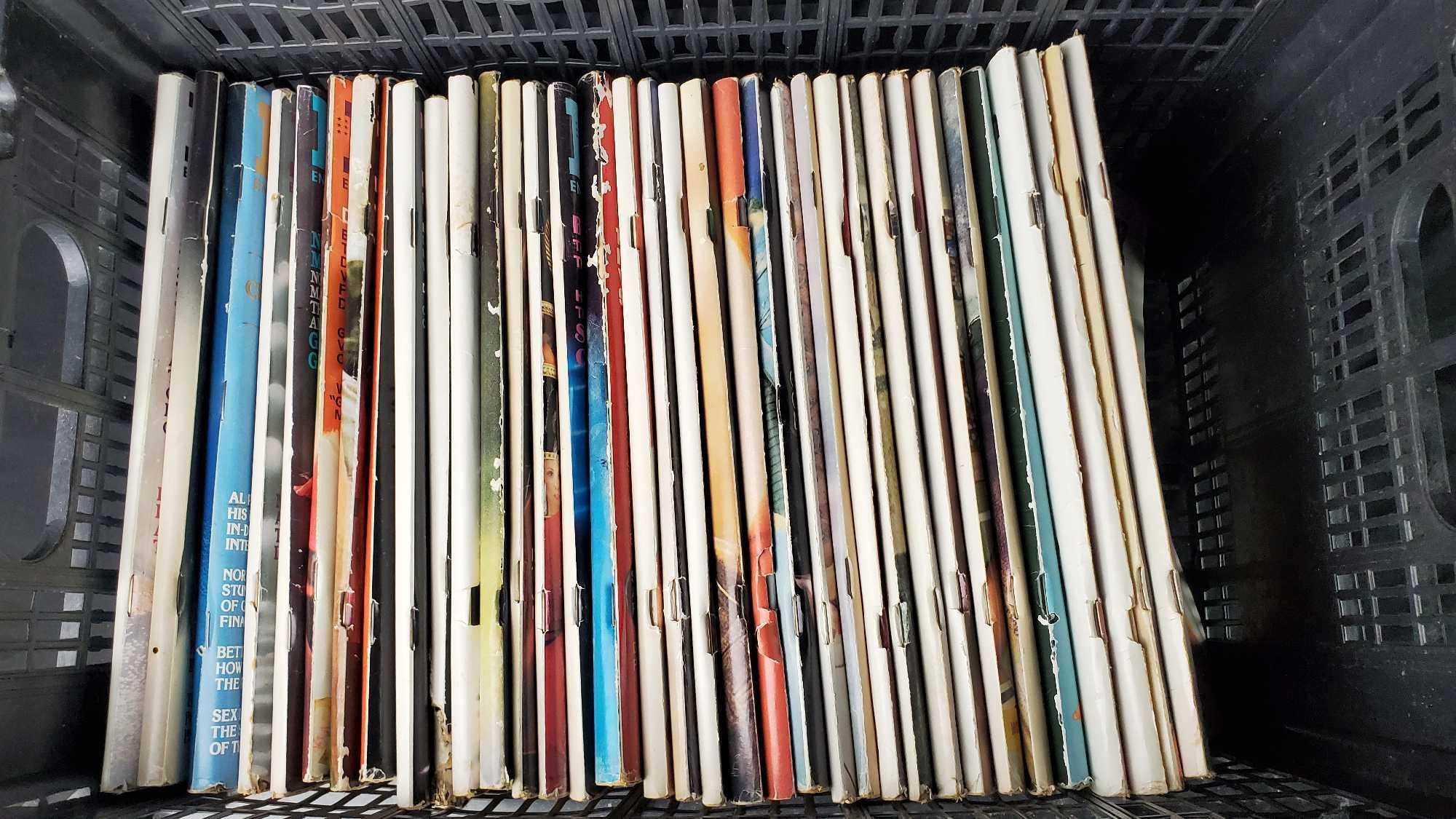 Large crate of approx. 35 vintage Playboy adult entertainment magazines 1975-1979