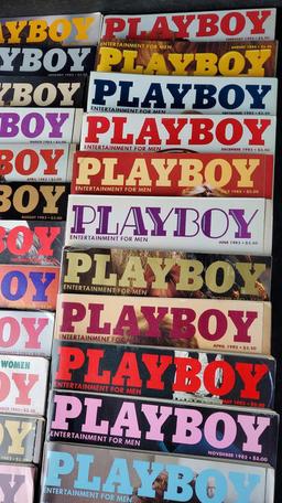 crate of approx. 25 Playboy adult entertainment magazines 1982-1984
